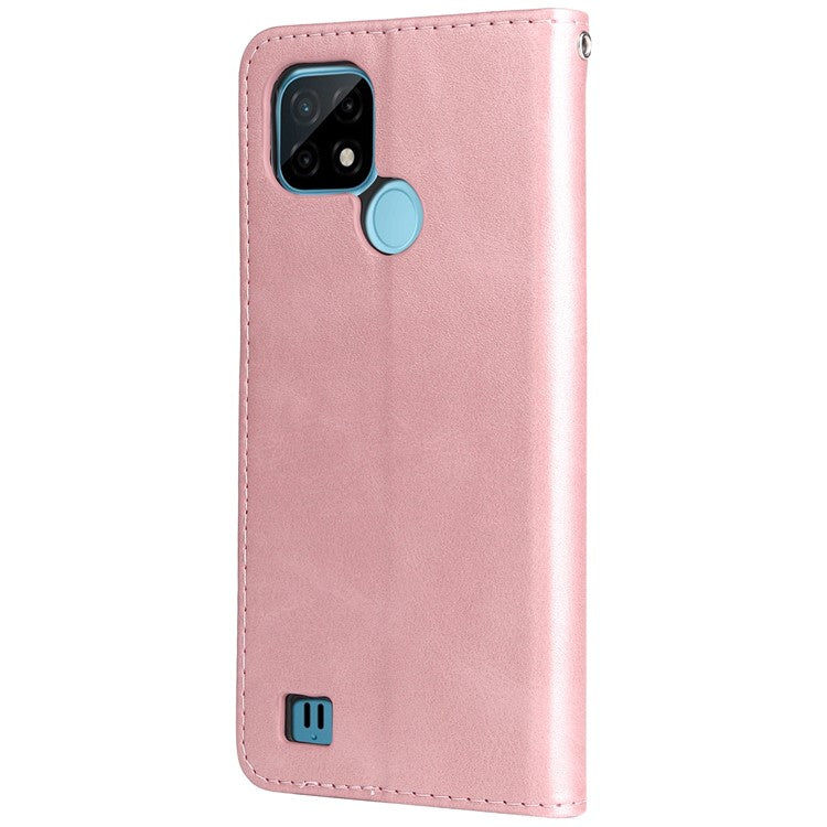 Shockproof Anti-scratch Phone Covering PU Leather Zippered Pocket Phone Case Coin Wallet Stand Folding Case for Realme C21Y/C21/C25Y - Rose Gold