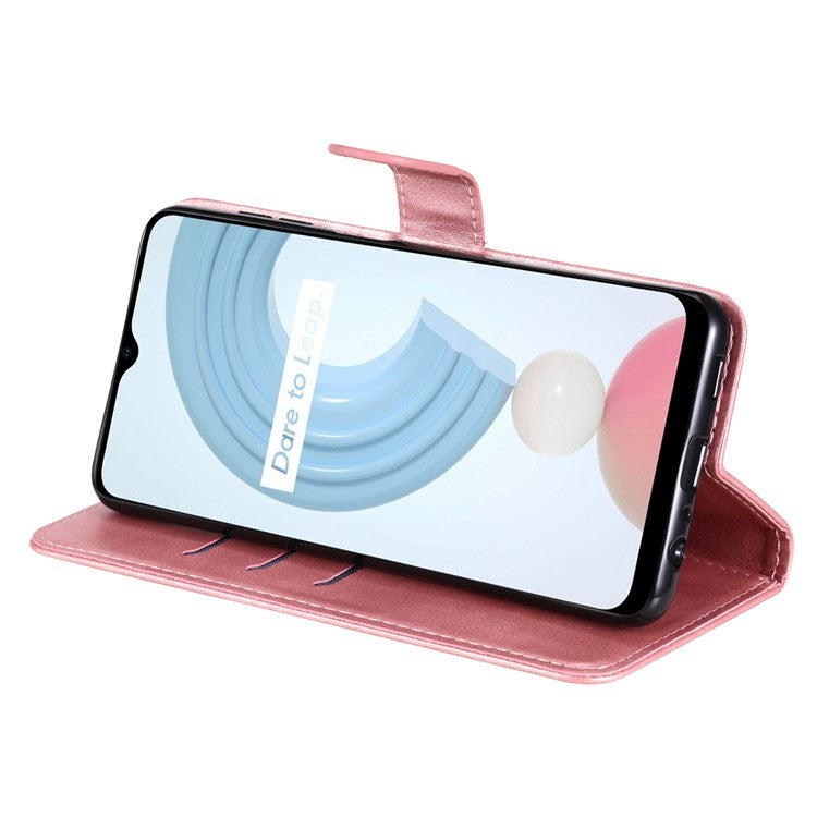 Shockproof Anti-scratch Phone Covering PU Leather Zippered Pocket Phone Case Coin Wallet Stand Folding Case for Realme C21Y/C21/C25Y - Rose Gold