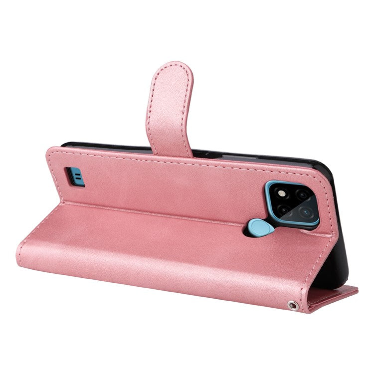 Shockproof Anti-scratch Phone Covering PU Leather Zippered Pocket Phone Case Coin Wallet Stand Folding Case for Realme C21Y/C21/C25Y - Rose Gold