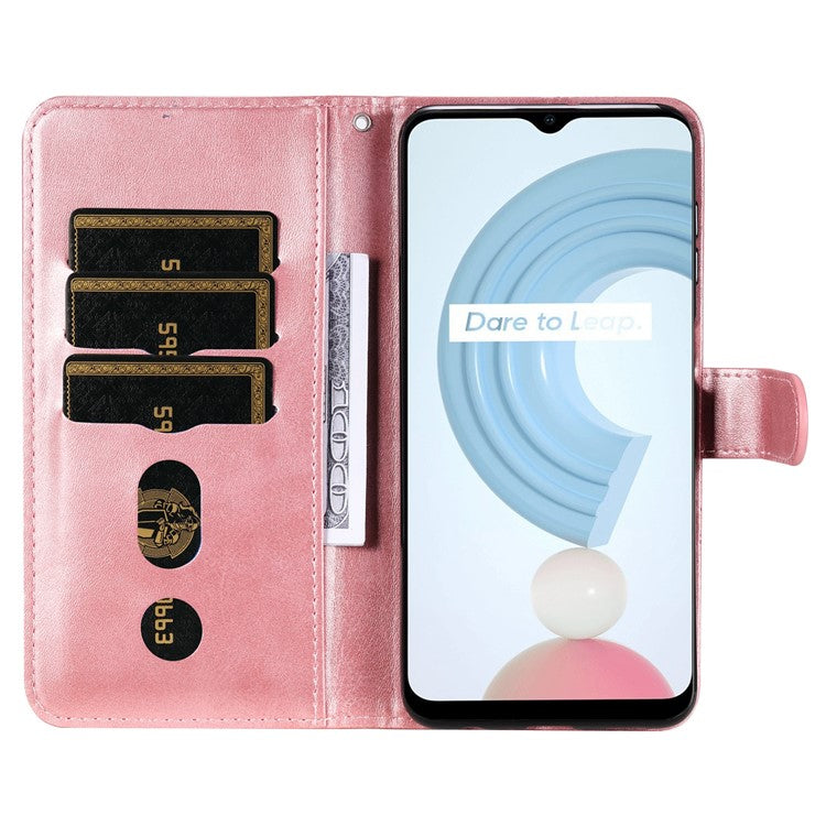 Shockproof Anti-scratch Phone Covering PU Leather Zippered Pocket Phone Case Coin Wallet Stand Folding Case for Realme C21Y/C21/C25Y - Rose Gold