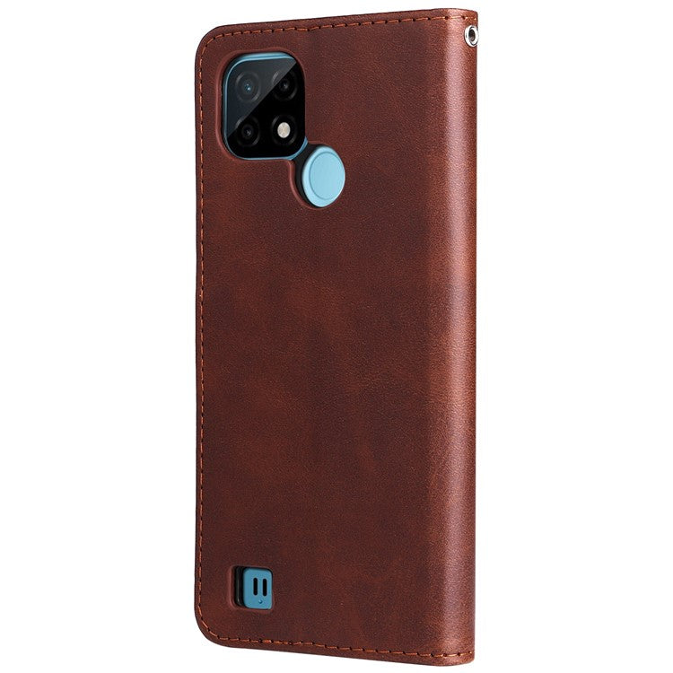 Shockproof Anti-scratch Phone Covering PU Leather Zippered Pocket Phone Case Coin Wallet Stand Folding Case for Realme C21Y/C21/C25Y - Brown