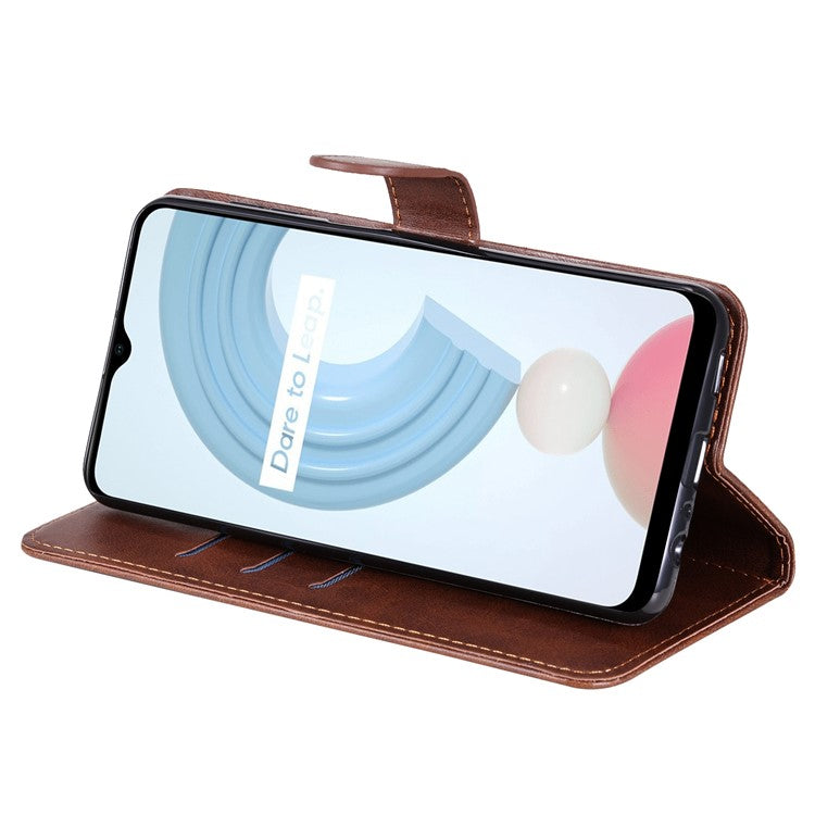 Shockproof Anti-scratch Phone Covering PU Leather Zippered Pocket Phone Case Coin Wallet Stand Folding Case for Realme C21Y/C21/C25Y - Brown