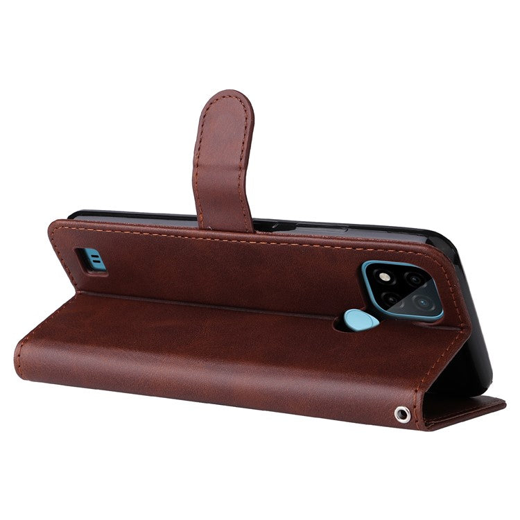 Shockproof Anti-scratch Phone Covering PU Leather Zippered Pocket Phone Case Coin Wallet Stand Folding Case for Realme C21Y/C21/C25Y - Brown
