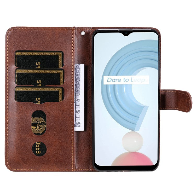 Shockproof Anti-scratch Phone Covering PU Leather Zippered Pocket Phone Case Coin Wallet Stand Folding Case for Realme C21Y/C21/C25Y - Brown