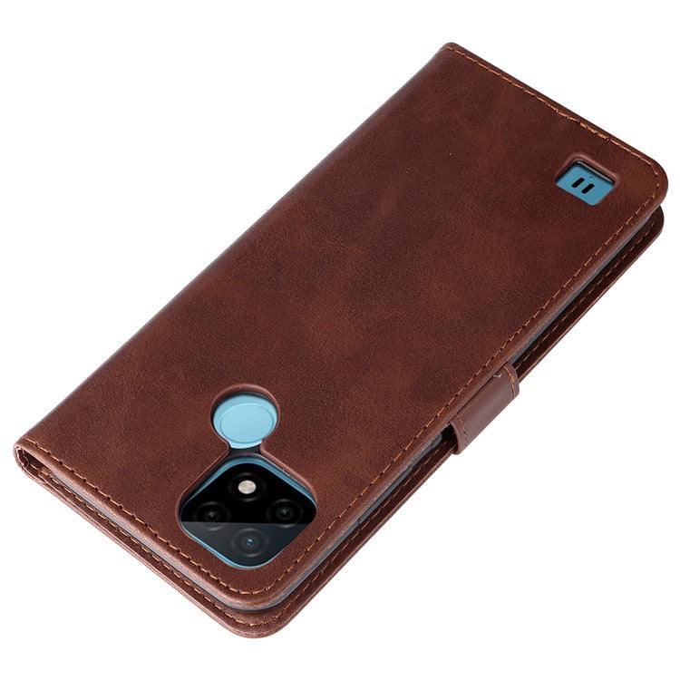 Shockproof Anti-scratch Phone Covering PU Leather Zippered Pocket Phone Case Coin Wallet Stand Folding Case for Realme C21Y/C21/C25Y - Brown