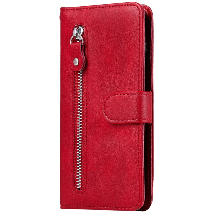 Shockproof Anti-scratch Phone Covering PU Leather Zippered Pocket Phone Case Coin Wallet Stand Folding Case for Realme C21Y/C21/C25Y - Red