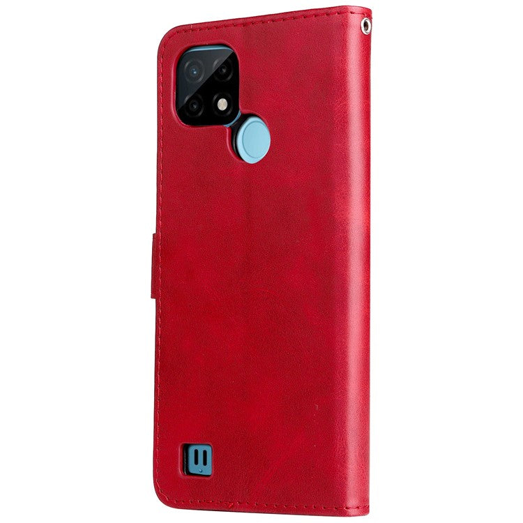 Shockproof Anti-scratch Phone Covering PU Leather Zippered Pocket Phone Case Coin Wallet Stand Folding Case for Realme C21Y/C21/C25Y - Red