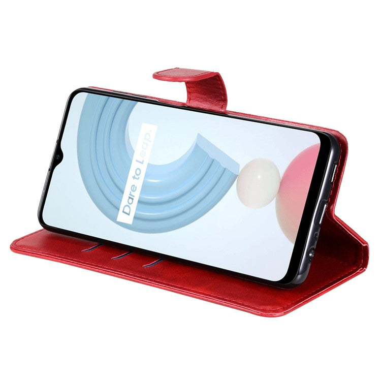 Shockproof Anti-scratch Phone Covering PU Leather Zippered Pocket Phone Case Coin Wallet Stand Folding Case for Realme C21Y/C21/C25Y - Red