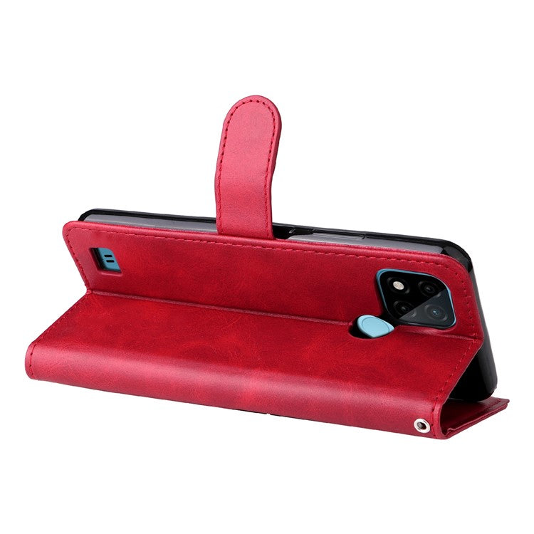 Shockproof Anti-scratch Phone Covering PU Leather Zippered Pocket Phone Case Coin Wallet Stand Folding Case for Realme C21Y/C21/C25Y - Red