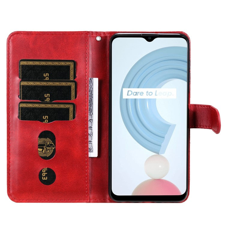 Shockproof Anti-scratch Phone Covering PU Leather Zippered Pocket Phone Case Coin Wallet Stand Folding Case for Realme C21Y/C21/C25Y - Red