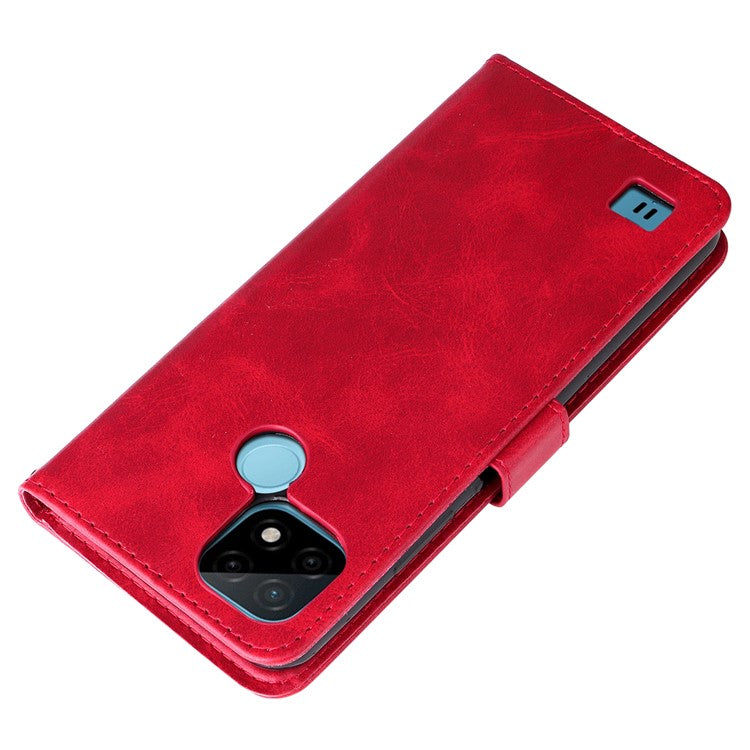 Shockproof Anti-scratch Phone Covering PU Leather Zippered Pocket Phone Case Coin Wallet Stand Folding Case for Realme C21Y/C21/C25Y - Red