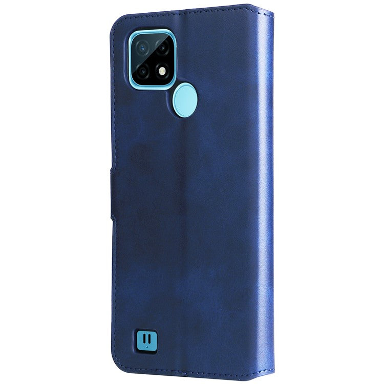 Textured Auto-absorbed Leather Case Magnetic Mobile Phone Full Protective Wallet Cover with Stand for Realme C21Y/C21/C25Y - Blue