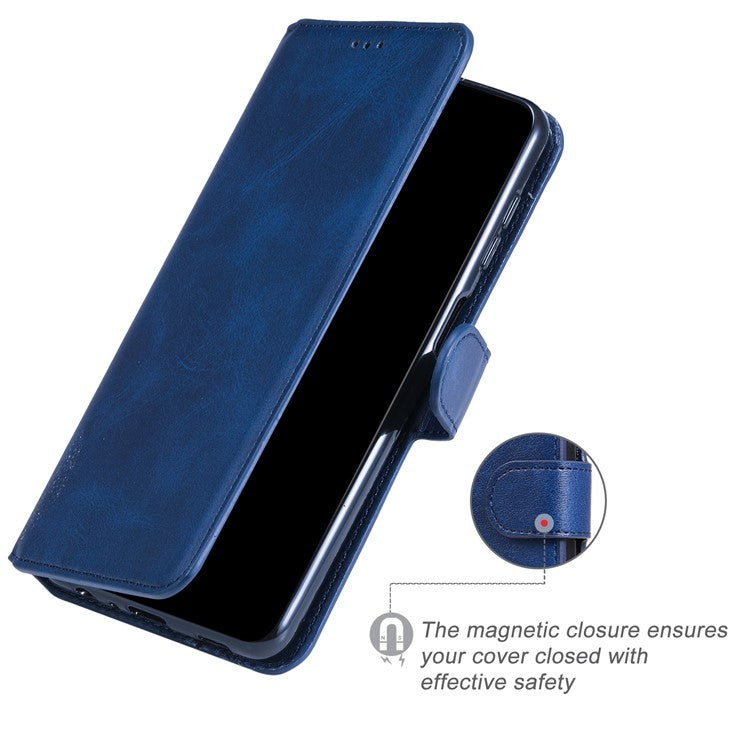 Textured Auto-absorbed Leather Case Magnetic Mobile Phone Full Protective Wallet Cover with Stand for Realme C21Y/C21/C25Y - Blue