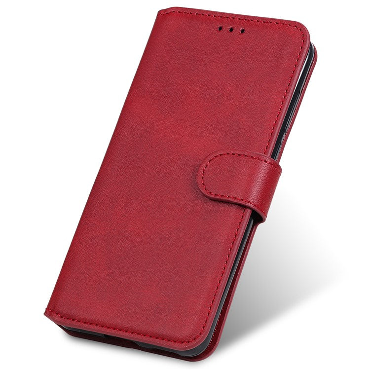 Textured Auto-absorbed Leather Case Magnetic Mobile Phone Full Protective Wallet Cover with Stand for Realme C21Y/C21/C25Y - Red