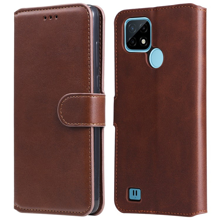 Textured Auto-absorbed Leather Case Magnetic Mobile Phone Full Protective Wallet Cover with Stand for Realme C21Y/C21/C25Y - Brown