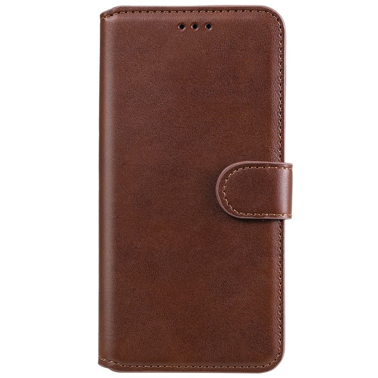 Textured Auto-absorbed Leather Case Magnetic Mobile Phone Full Protective Wallet Cover with Stand for Realme C21Y/C21/C25Y - Brown