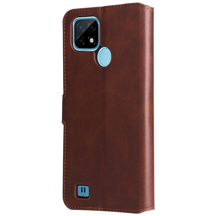 Textured Auto-absorbed Leather Case Magnetic Mobile Phone Full Protective Wallet Cover with Stand for Realme C21Y/C21/C25Y - Brown