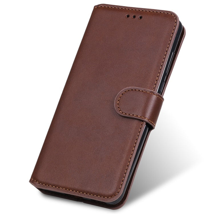 Textured Auto-absorbed Leather Case Magnetic Mobile Phone Full Protective Wallet Cover with Stand for Realme C21Y/C21/C25Y - Brown