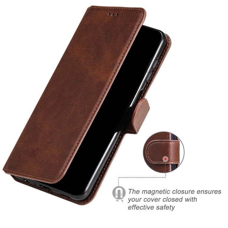 Textured Auto-absorbed Leather Case Magnetic Mobile Phone Full Protective Wallet Cover with Stand for Realme C21Y/C21/C25Y - Brown