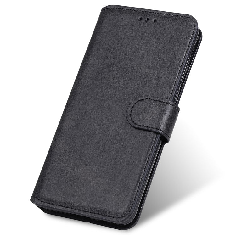Textured Auto-absorbed Leather Case Magnetic Mobile Phone Full Protective Wallet Cover with Stand for Realme C21Y/C21/C25Y - Black
