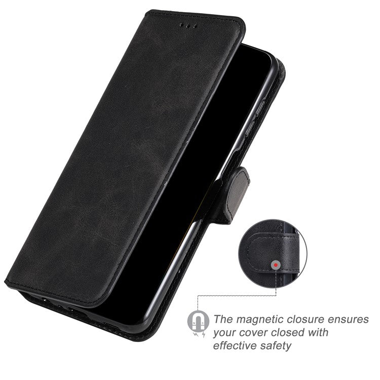 Textured Auto-absorbed Leather Case Magnetic Mobile Phone Full Protective Wallet Cover with Stand for Realme C21Y/C21/C25Y - Black