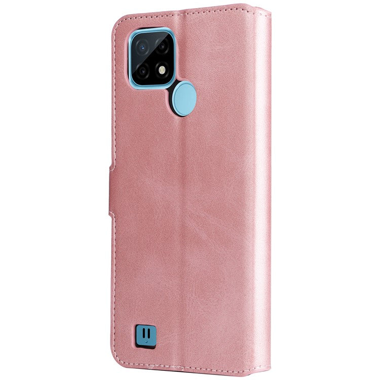 Textured Auto-absorbed Leather Case Magnetic Mobile Phone Full Protective Wallet Cover with Stand for Realme C21Y/C21/C25Y - Rose Gold