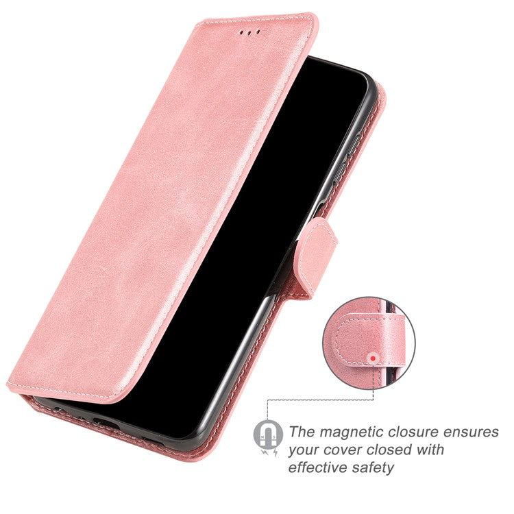 Textured Auto-absorbed Leather Case Magnetic Mobile Phone Full Protective Wallet Cover with Stand for Realme C21Y/C21/C25Y - Rose Gold