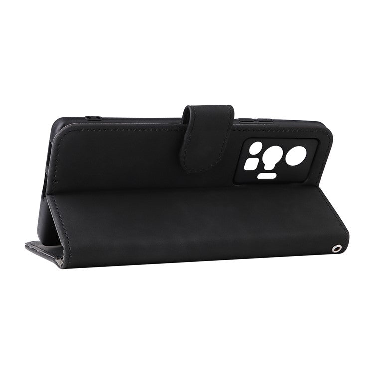 Skin-touch Feeling Stand Wallet Leather Case Full Protection Folio Flip Protective Cover for vivo X70 Pro - Black