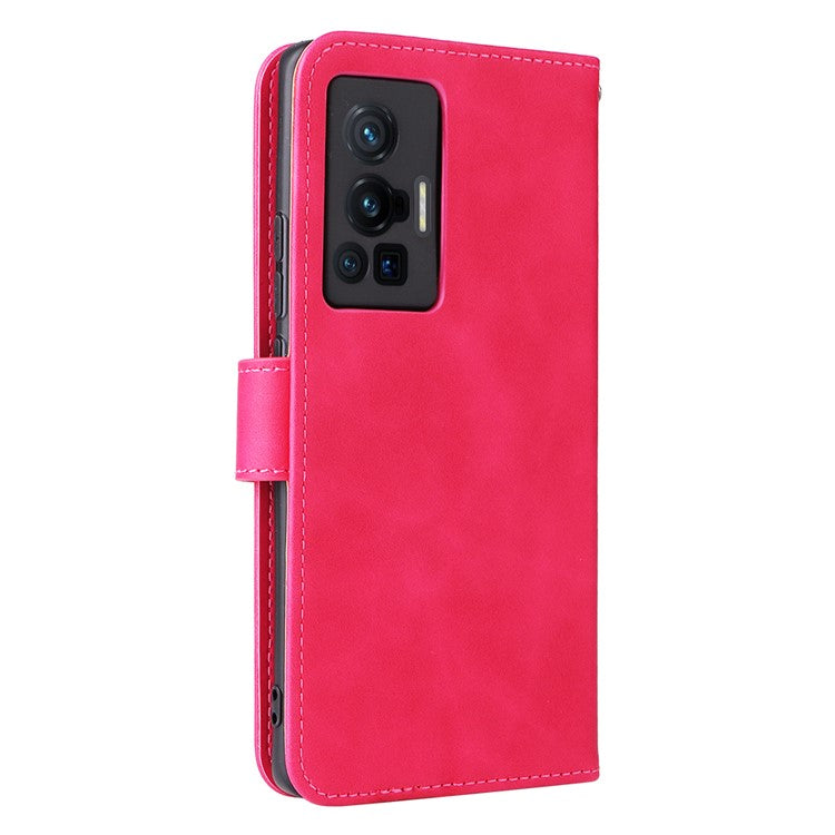 Skin-touch Feeling Stand Wallet Leather Case Full Protection Folio Flip Protective Cover for vivo X70 Pro - Rose