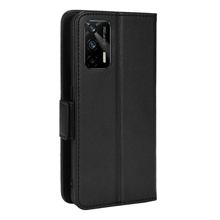 Litchi Texture PU Leather Shockproof Phone Cover Horizontal Stand Wallet Case for Realme GT Neo2T/GT 5G/GT Neo 5G/Q3 Pro 5G - Black