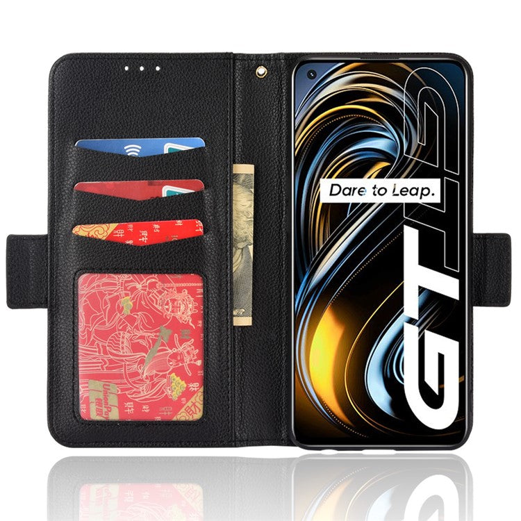 Litchi Texture PU Leather Shockproof Phone Cover Horizontal Stand Wallet Case for Realme GT Neo2T/GT 5G/GT Neo 5G/Q3 Pro 5G - Black
