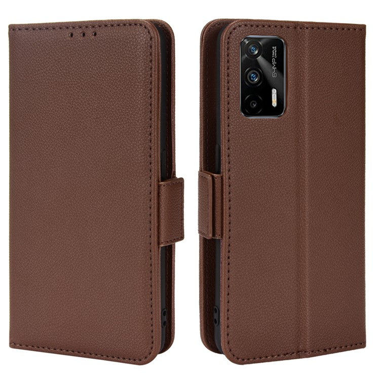 Litchi Texture PU Leather Shockproof Phone Cover Horizontal Stand Wallet Case for Realme GT Neo2T/GT 5G/GT Neo 5G/Q3 Pro 5G - Brown