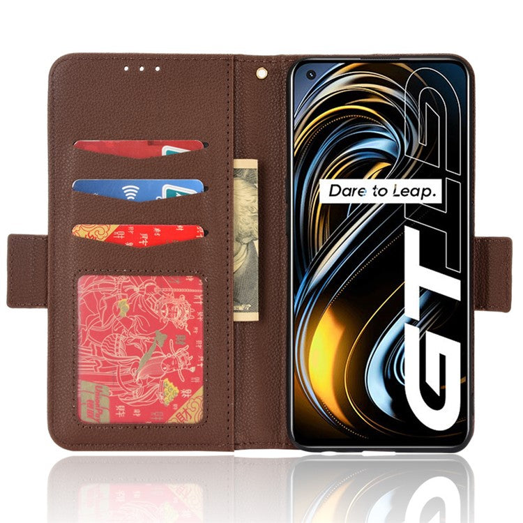 Litchi Texture PU Leather Shockproof Phone Cover Horizontal Stand Wallet Case for Realme GT Neo2T/GT 5G/GT Neo 5G/Q3 Pro 5G - Brown