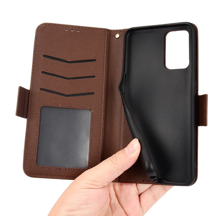 Litchi Texture PU Leather Shockproof Phone Cover Horizontal Stand Wallet Case for Realme GT Neo2T/GT 5G/GT Neo 5G/Q3 Pro 5G - Brown