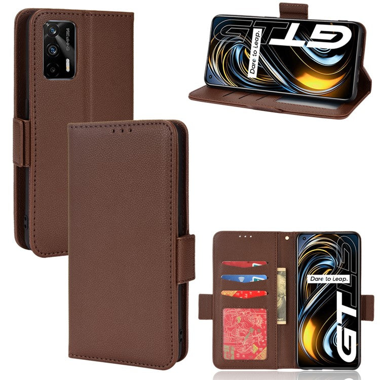 Litchi Texture PU Leather Shockproof Phone Cover Horizontal Stand Wallet Case for Realme GT Neo2T/GT 5G/GT Neo 5G/Q3 Pro 5G - Brown