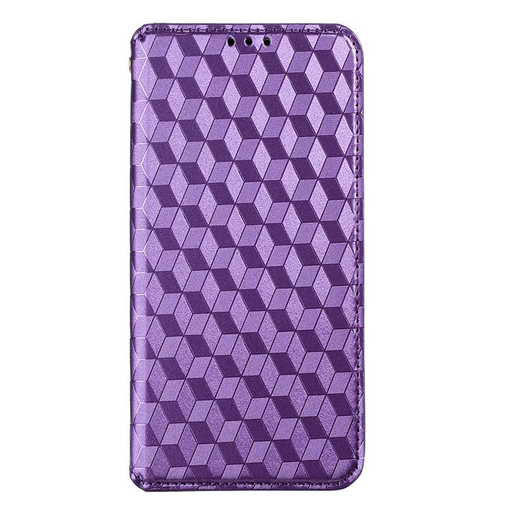Stand Wallet Design Well-protected 3D Rhombus Imprinting Leather Phone Case Cover for Realme GT Neo2T 5G/GT 5G/GT Neo 5G/Q3 Pro 5G - Purple