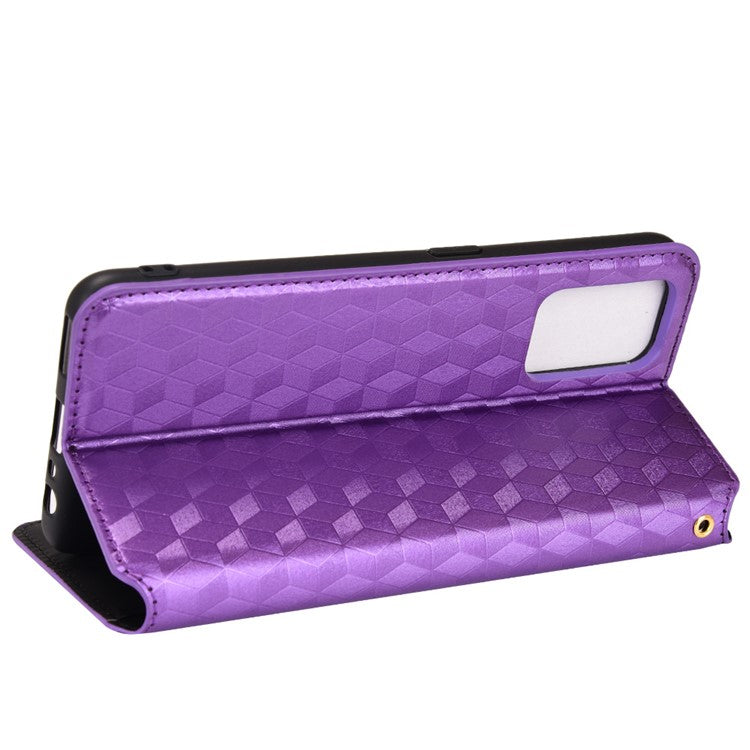 Stand Wallet Design Well-protected 3D Rhombus Imprinting Leather Phone Case Cover for Realme GT Neo2T 5G/GT 5G/GT Neo 5G/Q3 Pro 5G - Purple
