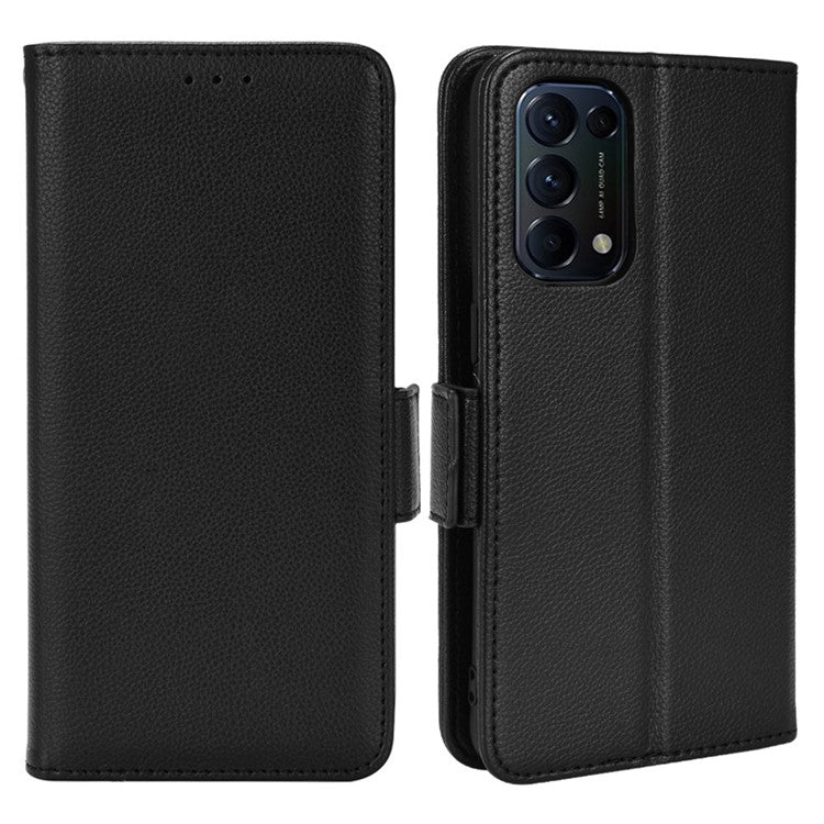 PU Leather + TPU Phone Case Stand Wallet Function Litchi Texture Shell for Oppo Reno5 4G/5G/Reno5 K/Find X3 Lite - Black