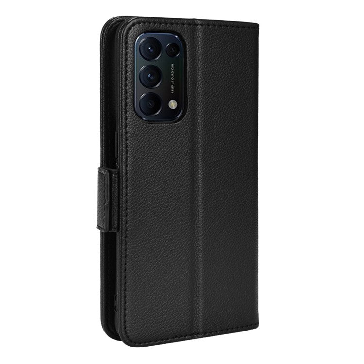 PU Leather + TPU Phone Case Stand Wallet Function Litchi Texture Shell for Oppo Reno5 4G/5G/Reno5 K/Find X3 Lite - Black