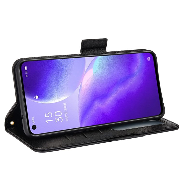 PU Leather + TPU Phone Case Stand Wallet Function Litchi Texture Shell for Oppo Reno5 4G/5G/Reno5 K/Find X3 Lite - Black