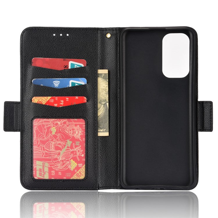 PU Leather + TPU Phone Case Stand Wallet Function Litchi Texture Shell for Oppo Reno5 4G/5G/Reno5 K/Find X3 Lite - Black