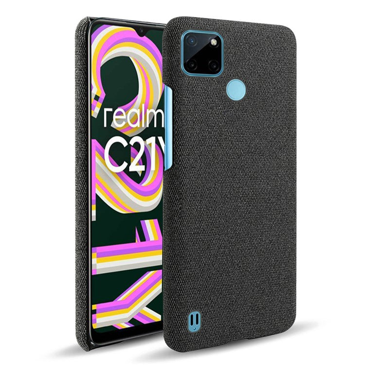 Dual-layer Protection Phone Bag Case Anti-fingerprint Cloth + PC Phone Case Shell for Realme C21Y / Realme C25Y - Black