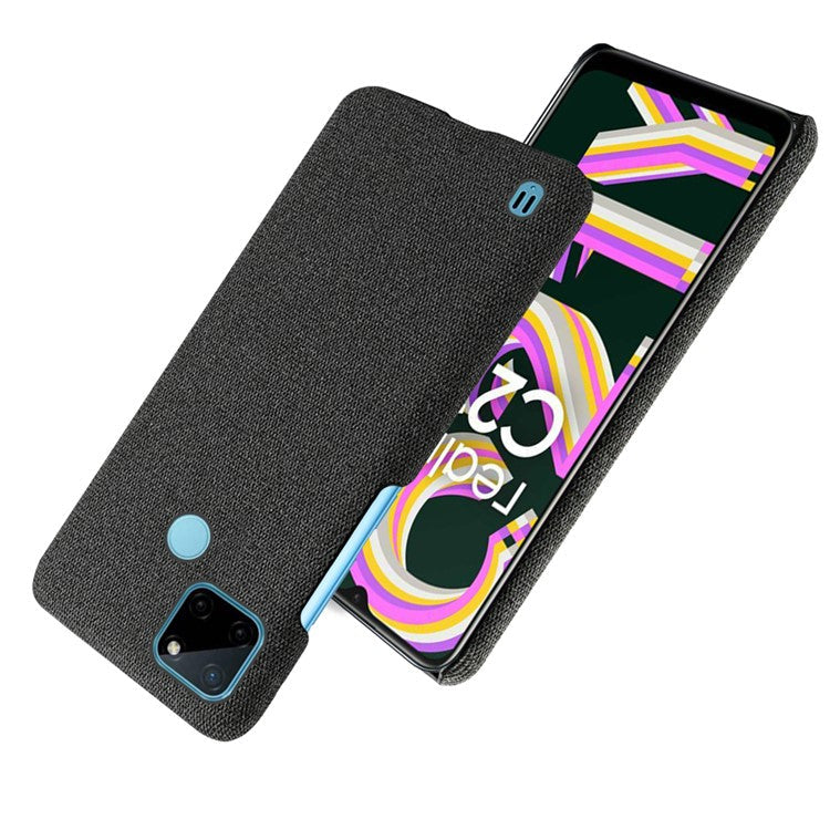 Dual-layer Protection Phone Bag Case Anti-fingerprint Cloth + PC Phone Case Shell for Realme C21Y / Realme C25Y - Black