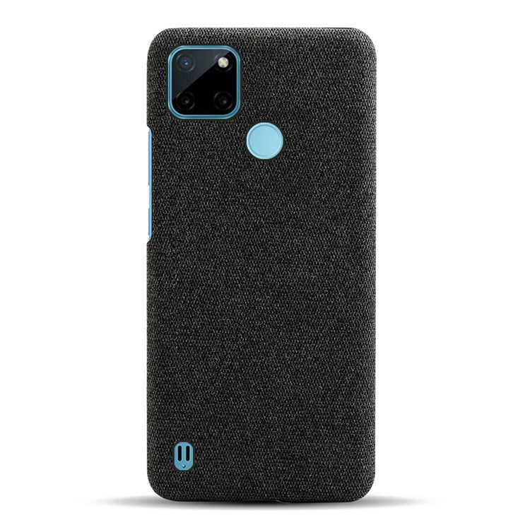 Dual-layer Protection Phone Bag Case Anti-fingerprint Cloth + PC Phone Case Shell for Realme C21Y / Realme C25Y - Black