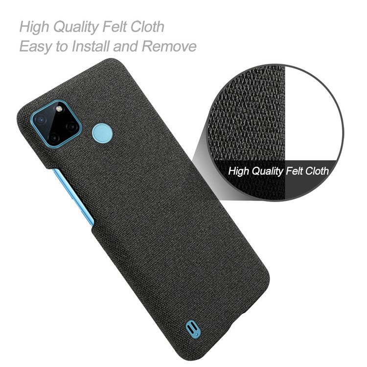 Dual-layer Protection Phone Bag Case Anti-fingerprint Cloth + PC Phone Case Shell for Realme C21Y / Realme C25Y - Black