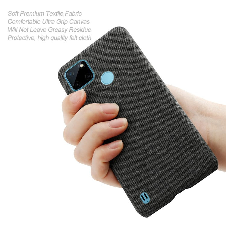 Dual-layer Protection Phone Bag Case Anti-fingerprint Cloth + PC Phone Case Shell for Realme C21Y / Realme C25Y - Black