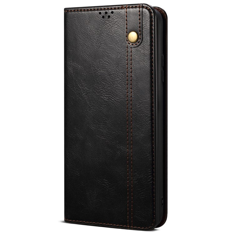 Magnetic Absorption Waxy Crazy Horse Texture PU Leather Wallet Case Stand Phone Cover for Oppo A35/A15/A15s - Black