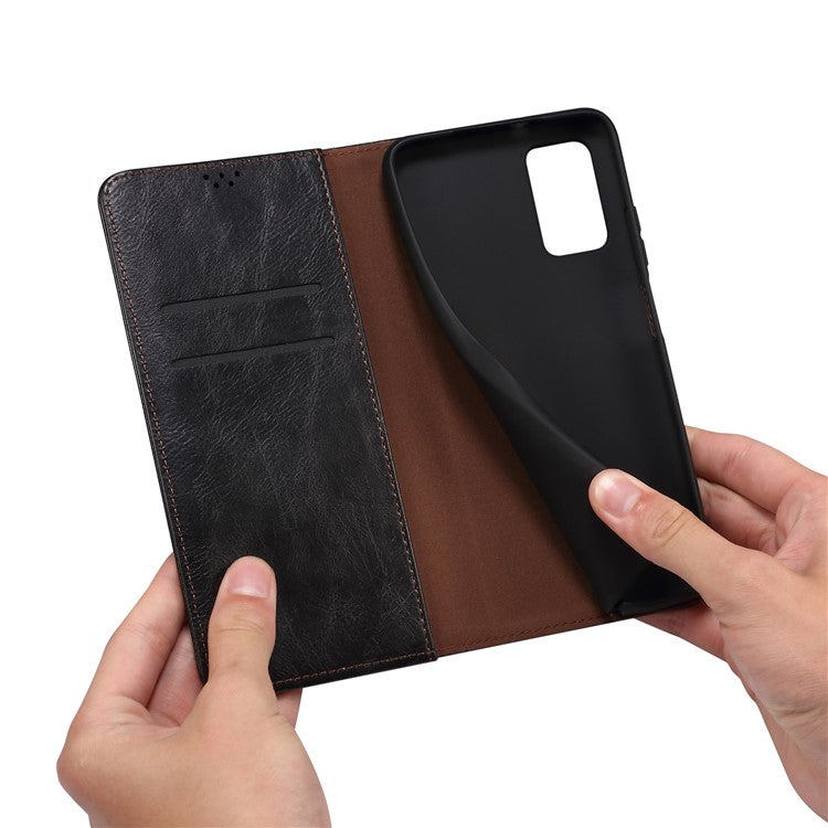 Magnetic Absorption Waxy Crazy Horse Texture PU Leather Wallet Case Stand Phone Cover for Oppo A35/A15/A15s - Black