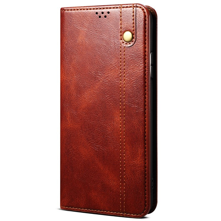 Magnetic Absorption Waxy Crazy Horse Texture PU Leather Wallet Case Stand Phone Cover for Oppo A35/A15/A15s - Brown