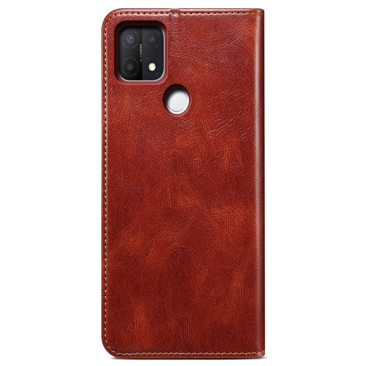 Magnetic Absorption Waxy Crazy Horse Texture PU Leather Wallet Case Stand Phone Cover for Oppo A35/A15/A15s - Brown